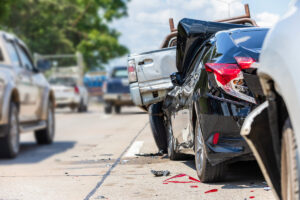 Heavy accident, Modern car accident involving many cars on the road in Thailand