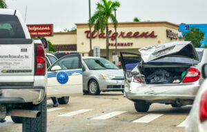 Coral Gables, FL - February 1, 2016: Rear part of the car destroyed in an accident.