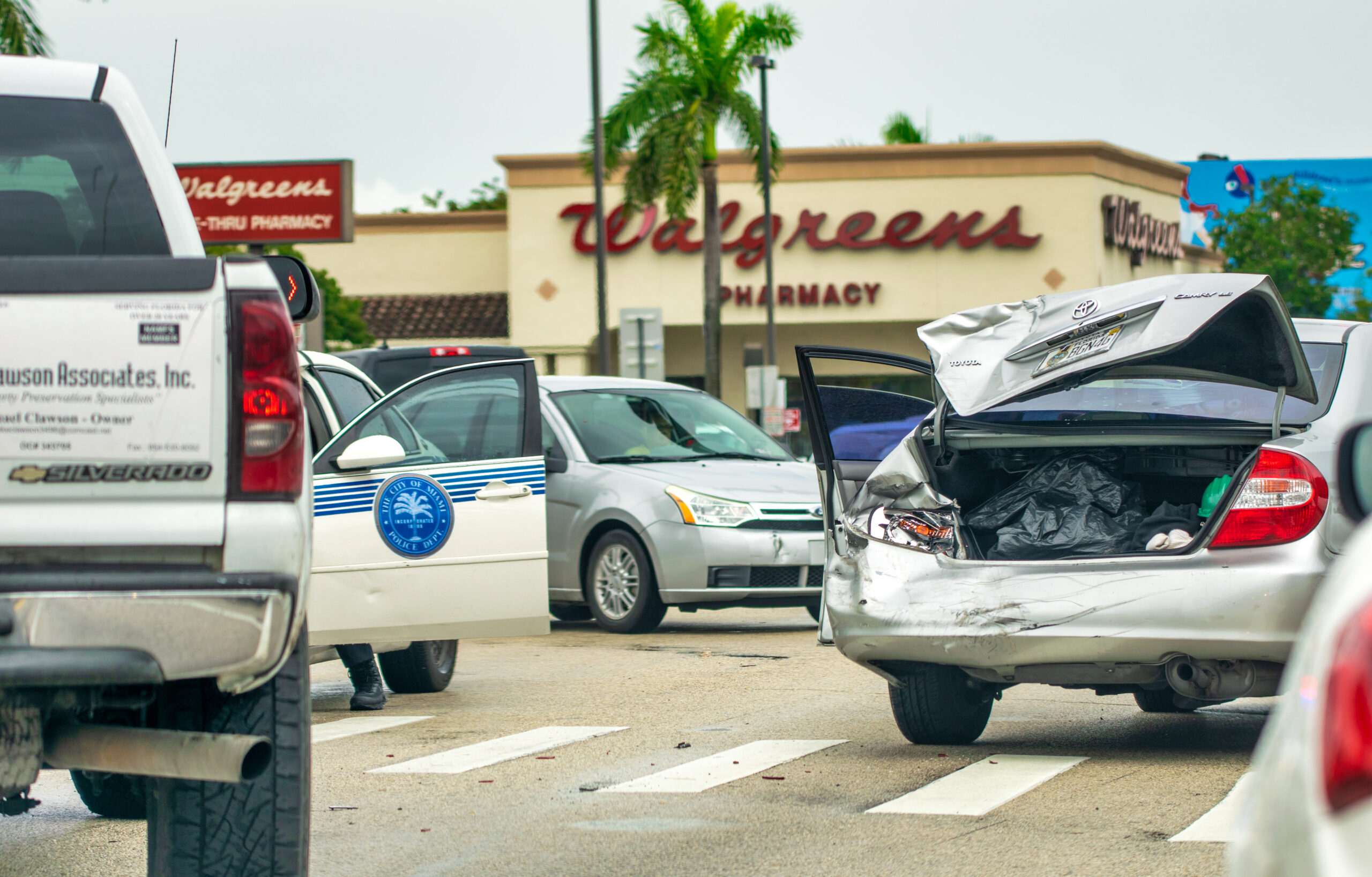 Coral Gables, FL - February 1, 2016: Rear part of the car destroyed in an accident.